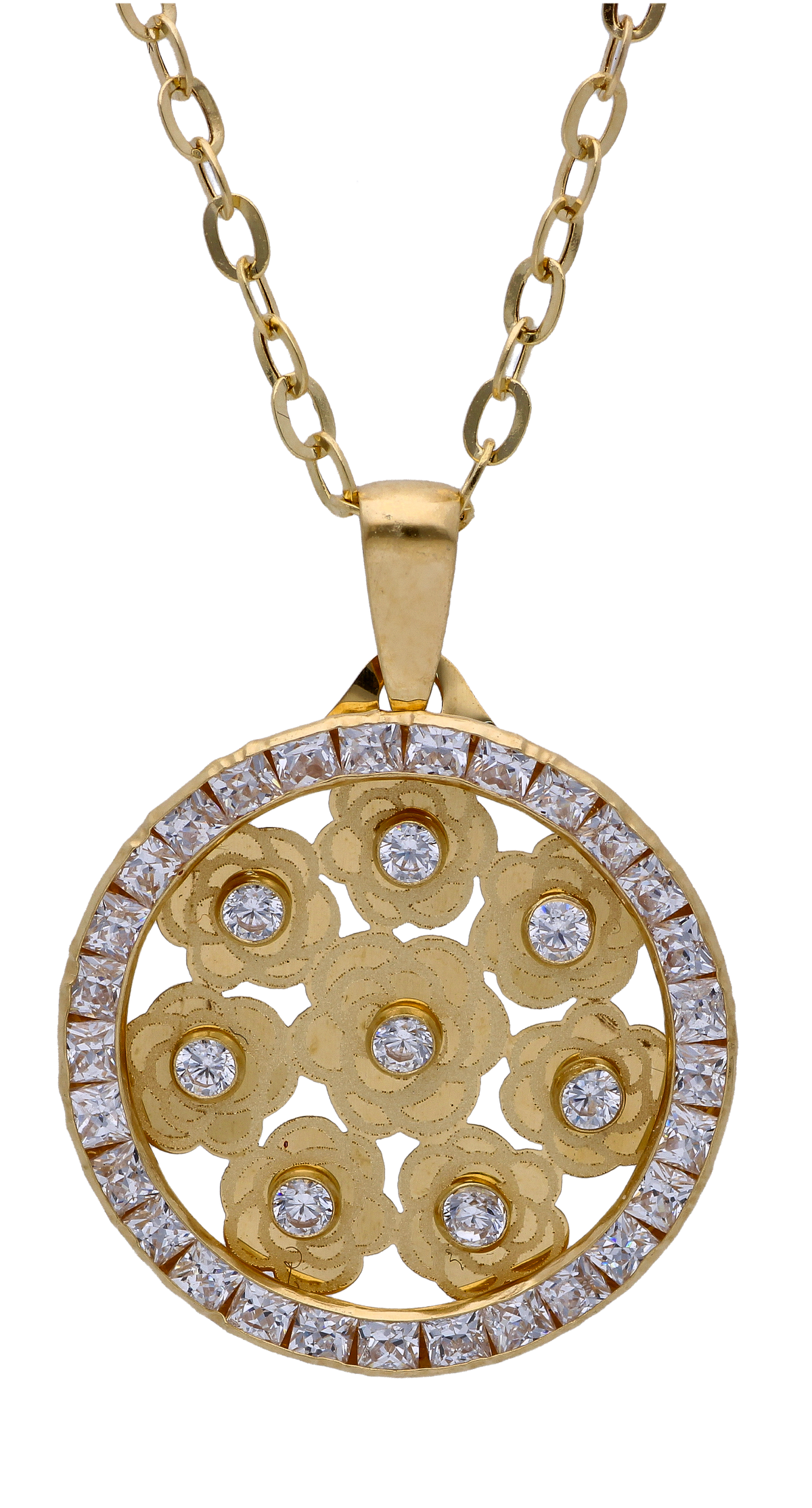 Gold Necklace (Chain with Zircon Gold Pendant) 18KT - FKJNKL18KU6295
