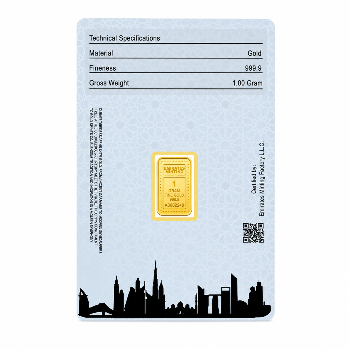 Emirates Minting 1 Gram Flower Girl Gold Bar 24KT 999.9 Purity - FKJGBR24K6798