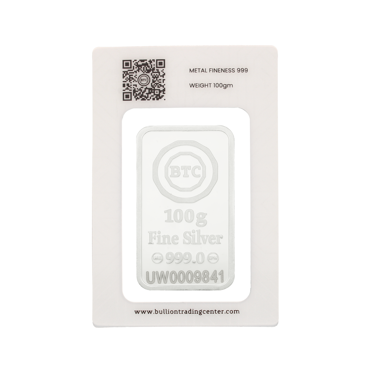 BTC 100 Grams Horse Silver Bar 999.0 Purity - FKJGBRSL6899