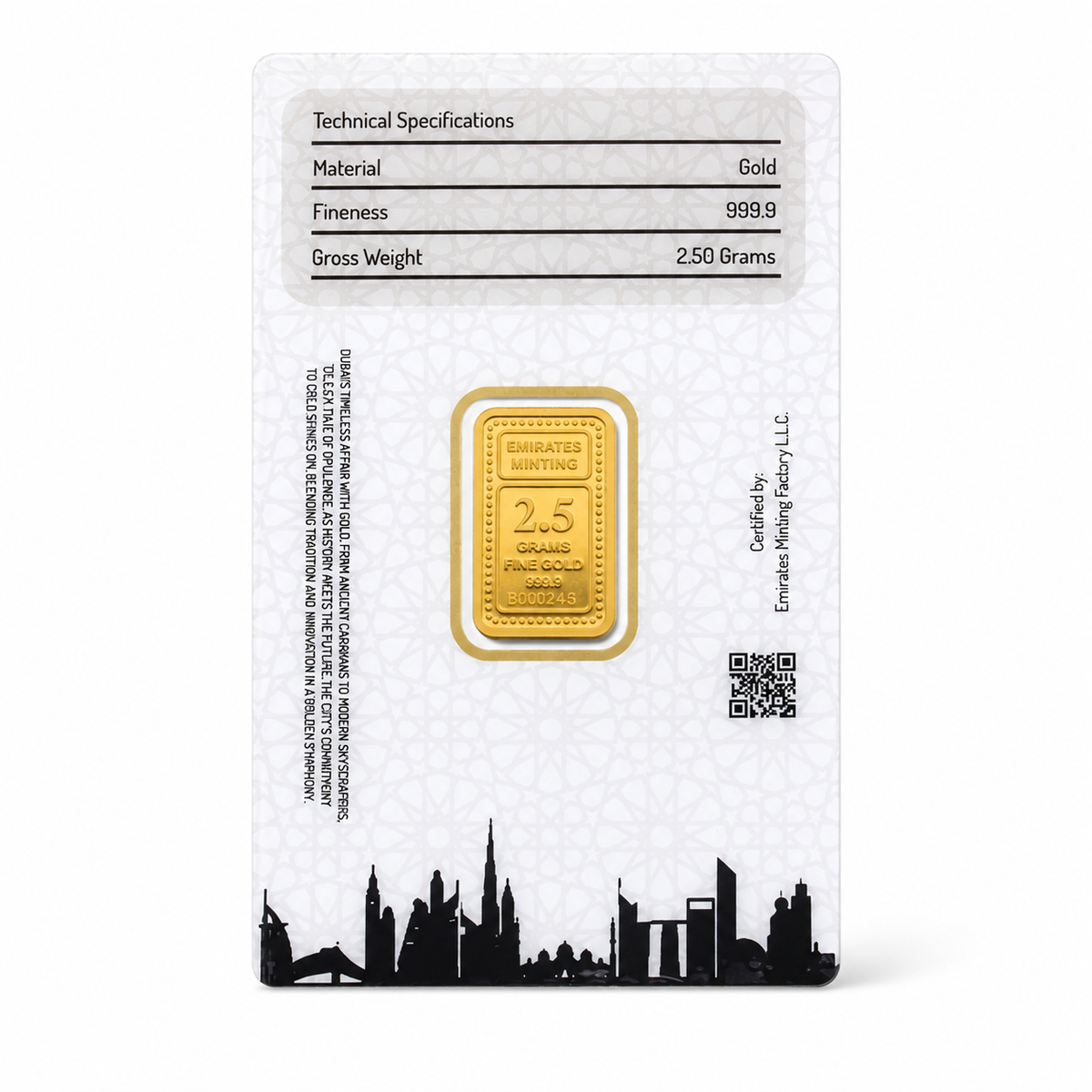 Emirates Minting 2.5 Grams Peacock Gold Bar 999.9 Purity - FKJGBR24K6938