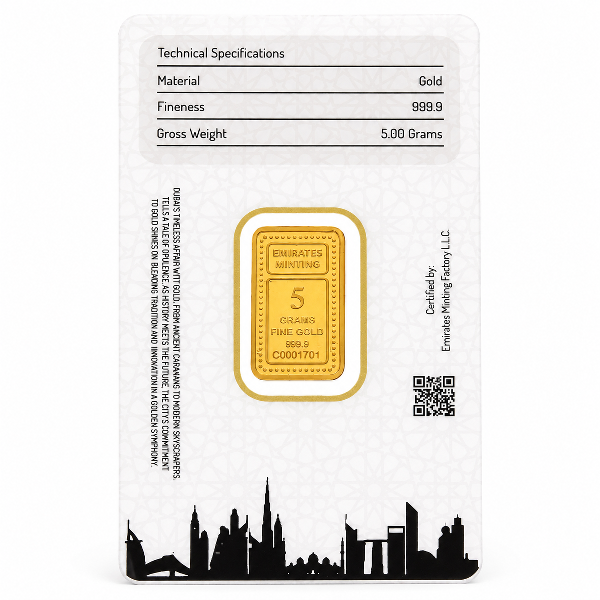 Emirates Minting 5 Grams Peacock Gold Bar 999.9 Purity - FKJGBR24K6939