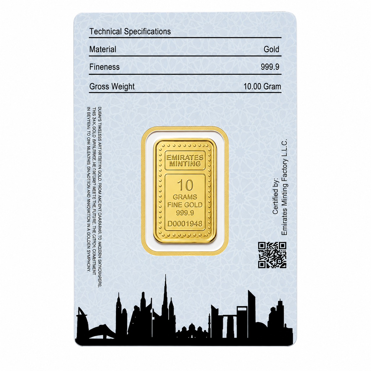 Emirates Minting 10 Grams UAE Heritage Building Gold Bar 999.9 Purity - FKJGBR24K2337