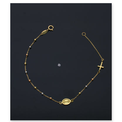 Gold Cross & Virgin Mary Beads Bracelet 18KT - FKJBRL18KU6122