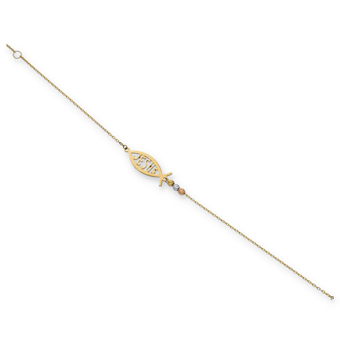 Gold Jesus Fish Bracelet 18KT - FKJBRL18KU6119