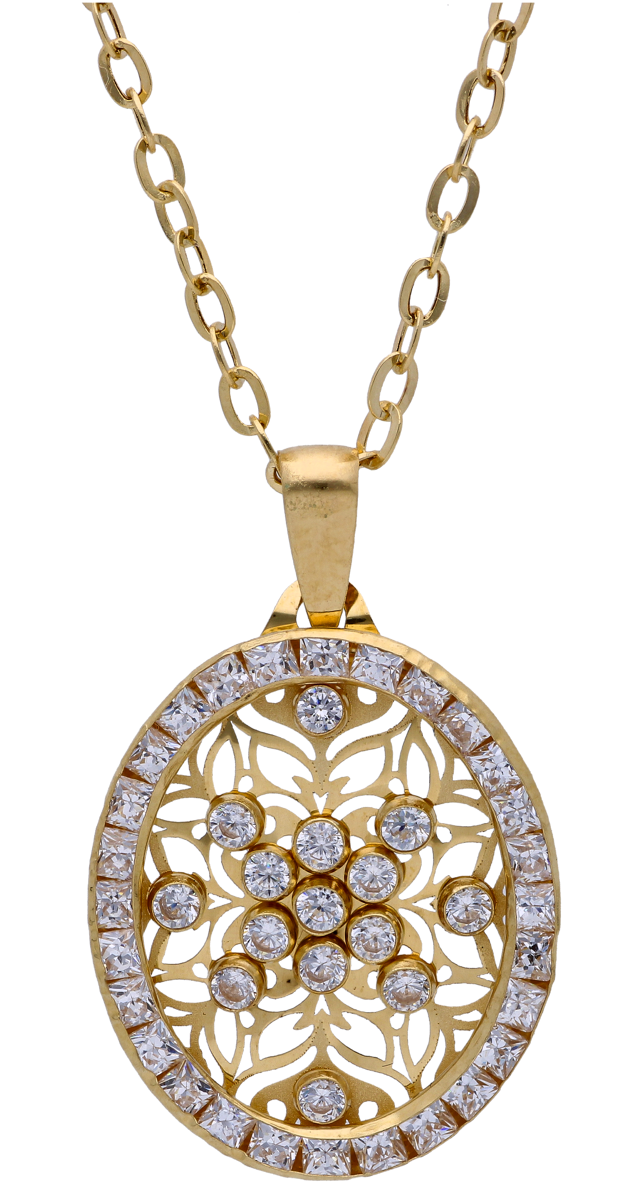 Gold Necklace (Chain with Zircon Gold Pendant) 18KT - FKJNKL18KU6294