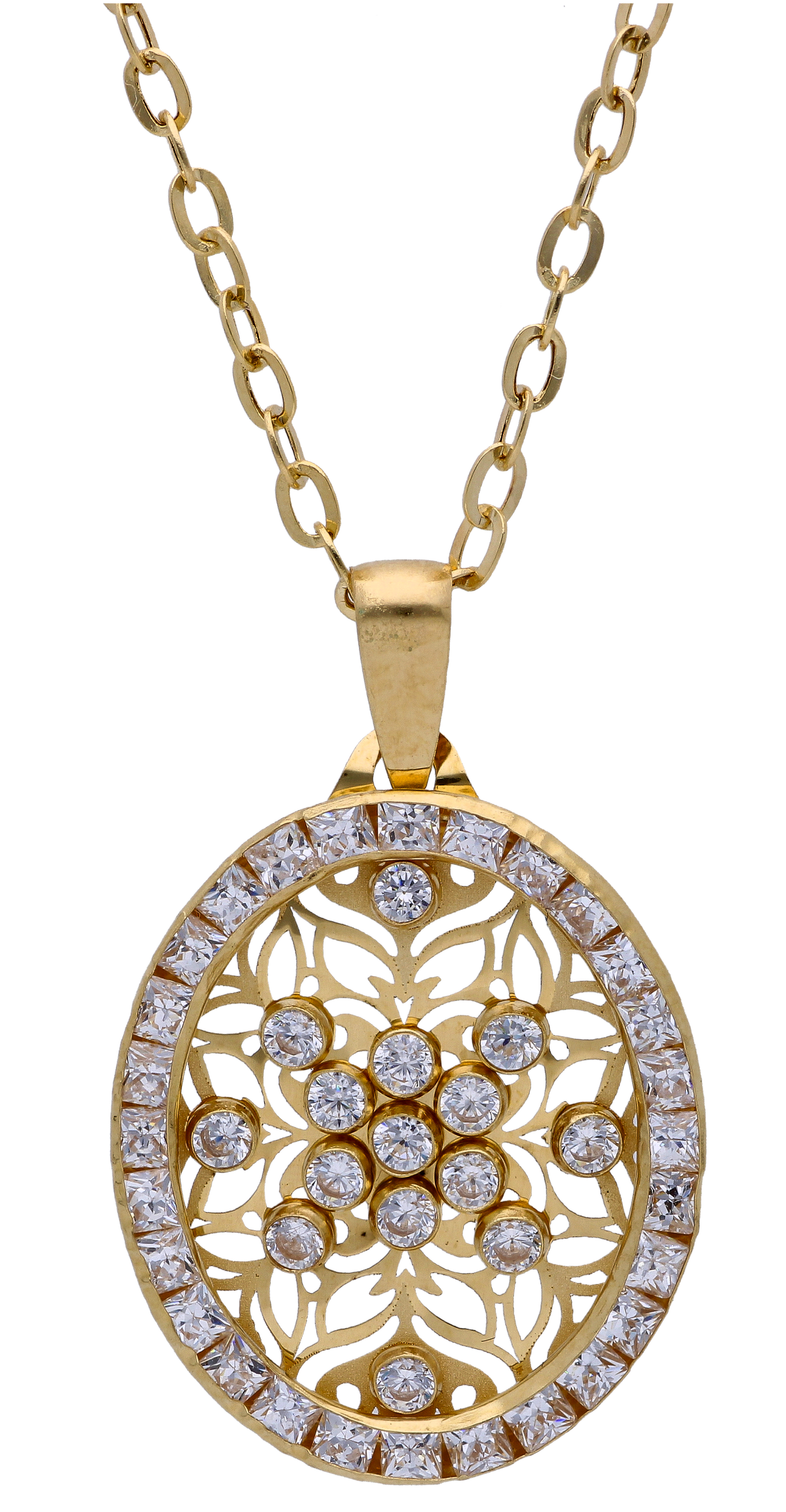 Gold Necklace (Chain with Zircon Gold Pendant) 18KT - FKJNKL18KU6294