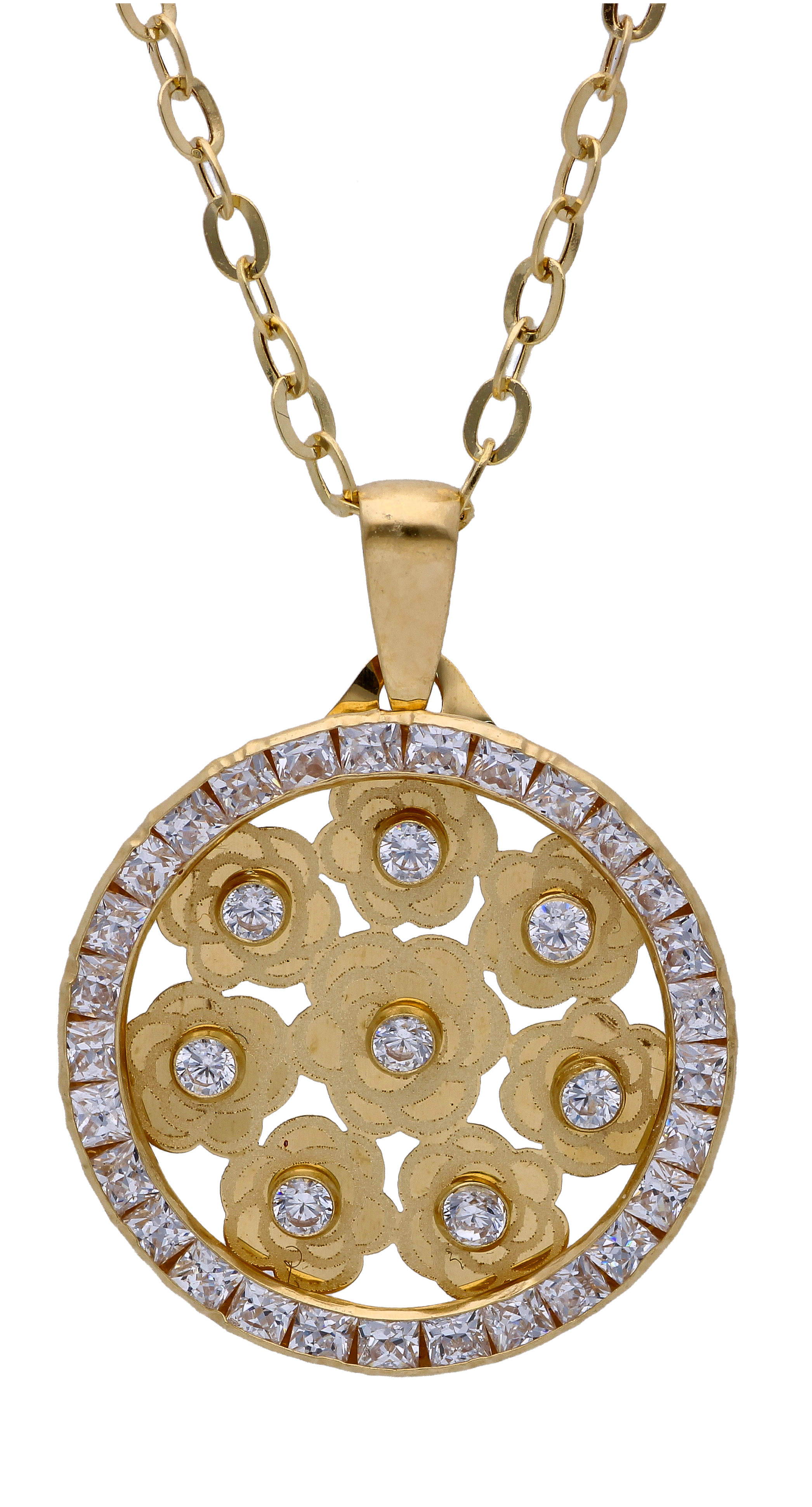 Gold Necklace (Chain with Zircon Gold Pendant) 18KT - FKJNKL18KU6295