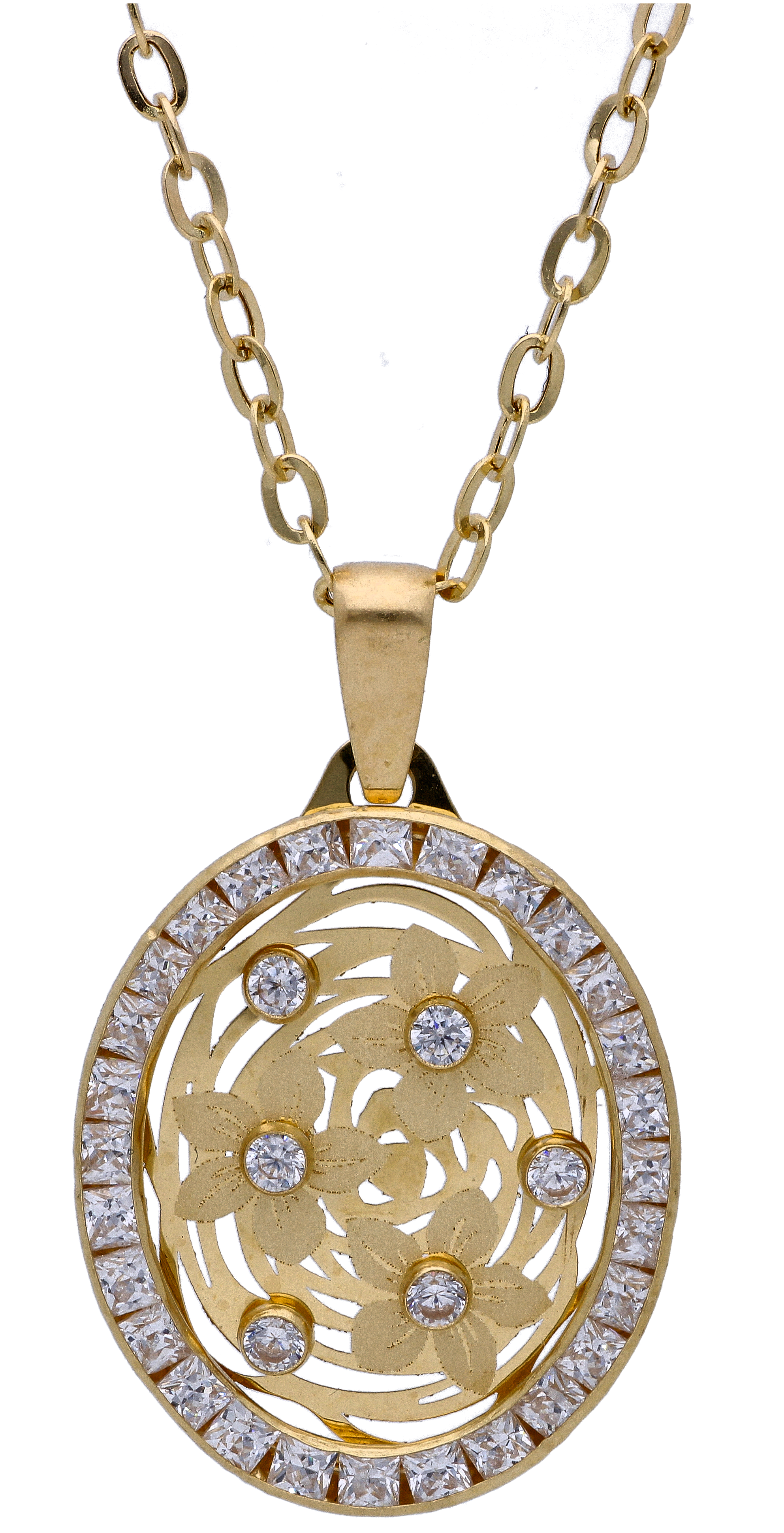 Gold Necklace (Chain with Zircon Gold Pendant) 18KT - FKJNKL18KU6298