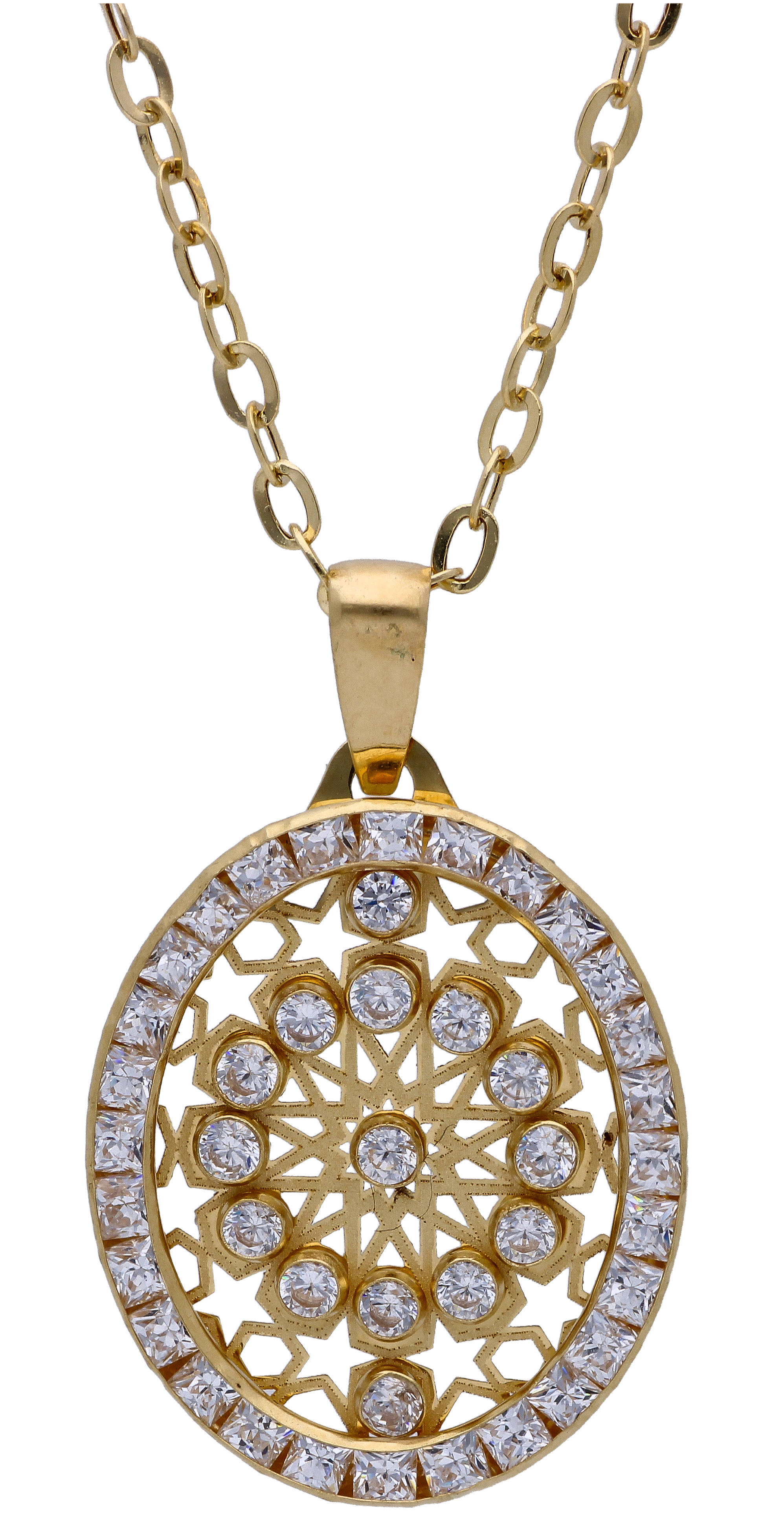 Gold Necklace (Chain with Zircon Gold Pendant) 18KT - FKJNKL18KU6297