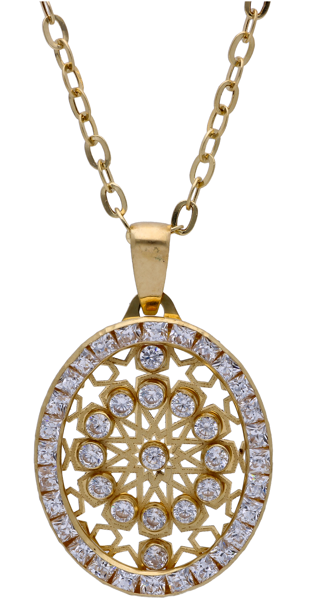 Gold Necklace (Chain with Zircon Gold Pendant) 18KT - FKJNKL18KU6297