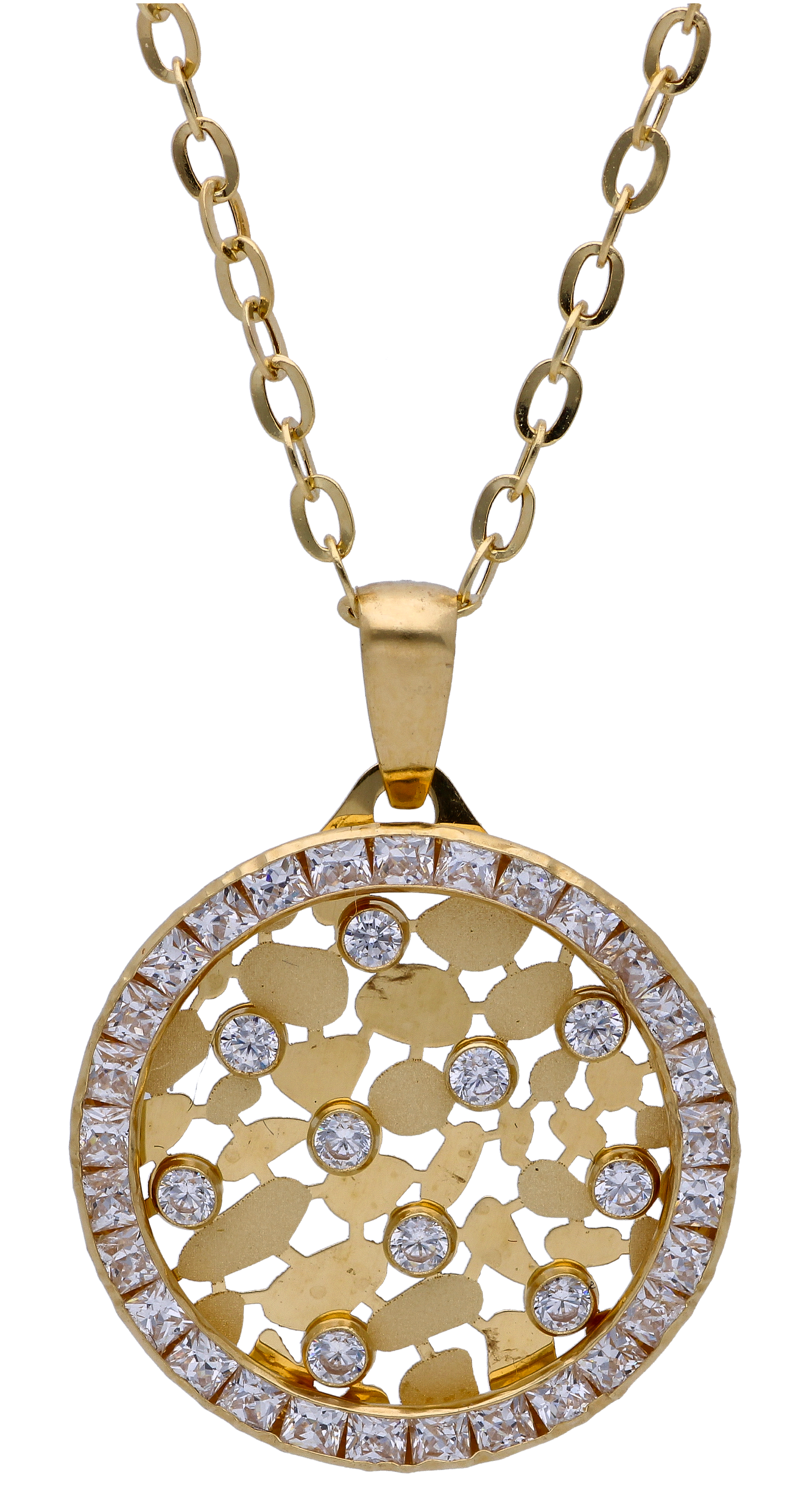 Gold Necklace (Chain with Zircon Gold Pendant) 18KT - FKJNKL18KU6296