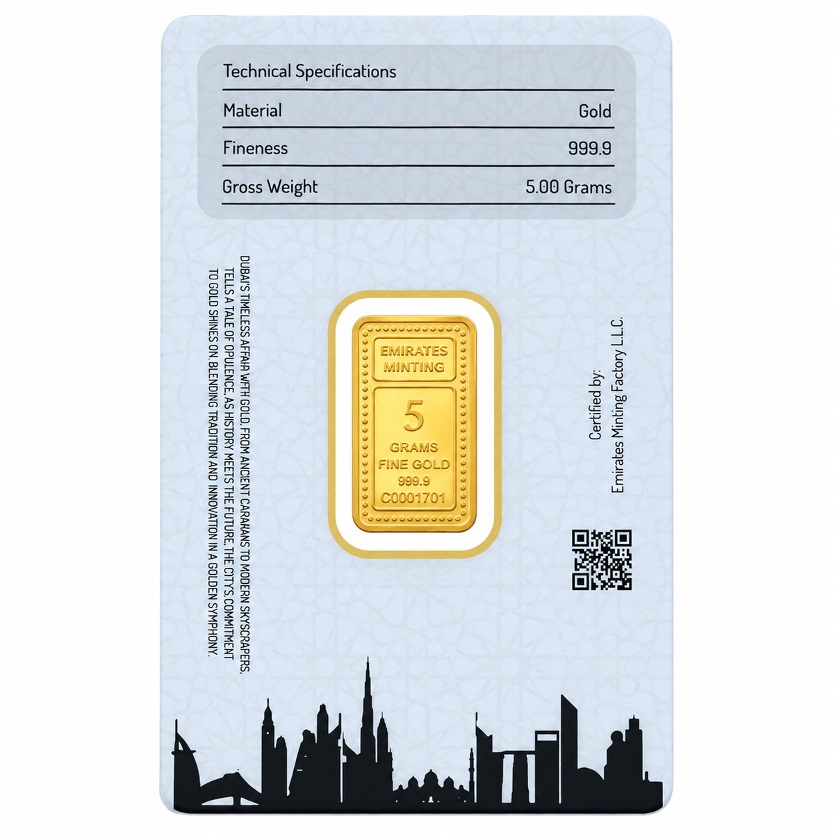 Emirates Minting 5 Grams Burj Khalifa Design Gold Bar 999.9 Purity - FKJGBR24K2361