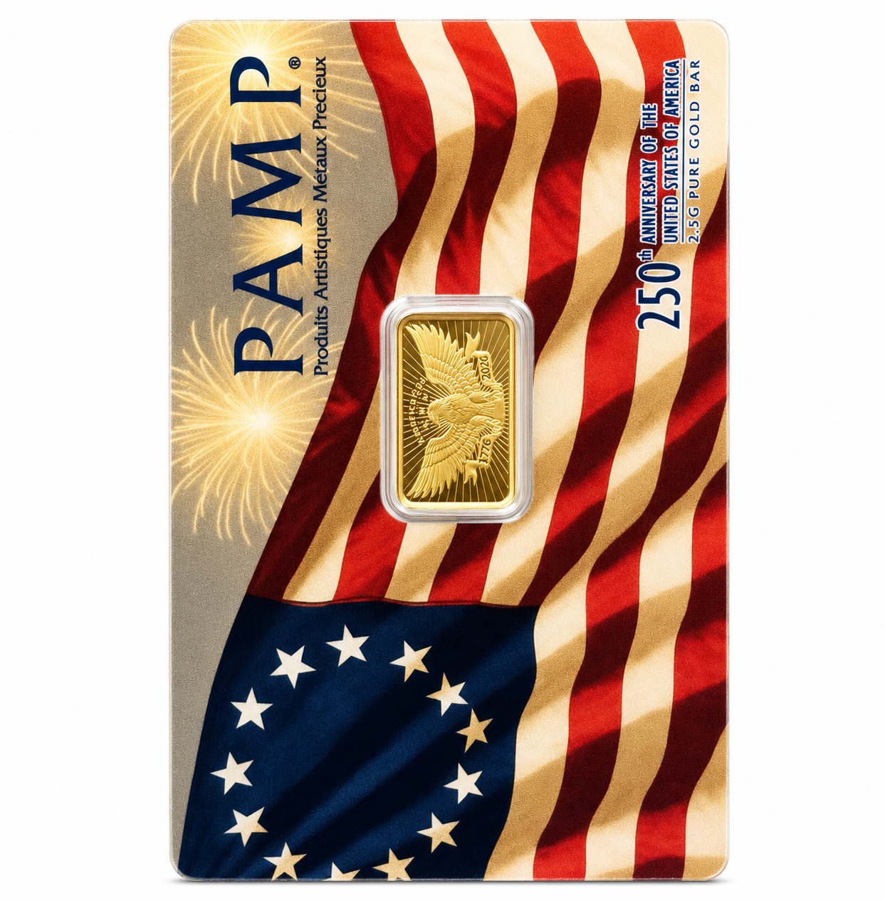 سبيكة ذهب PAMP Suisse بمناسبة الذكرى الـ250 لتأسيس الولايات المتحدة بوزن 2.5 جرام عيار 24 قيراط – FKJGBR24K6964