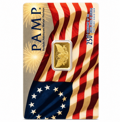 سبيكة ذهب PAMP Suisse بمناسبة الذكرى الـ250 لتأسيس الولايات المتحدة بوزن 2.5 جرام عيار 24 قيراط – FKJGBR24K6964