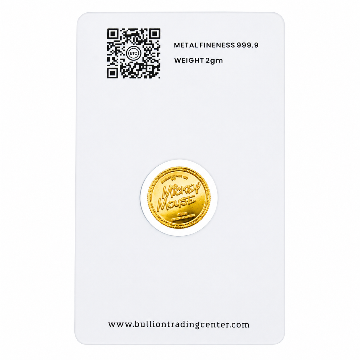 BTC 2 Grams Disney Mickey Mouse Gold Coin 24KT - FKJGBR24K6978