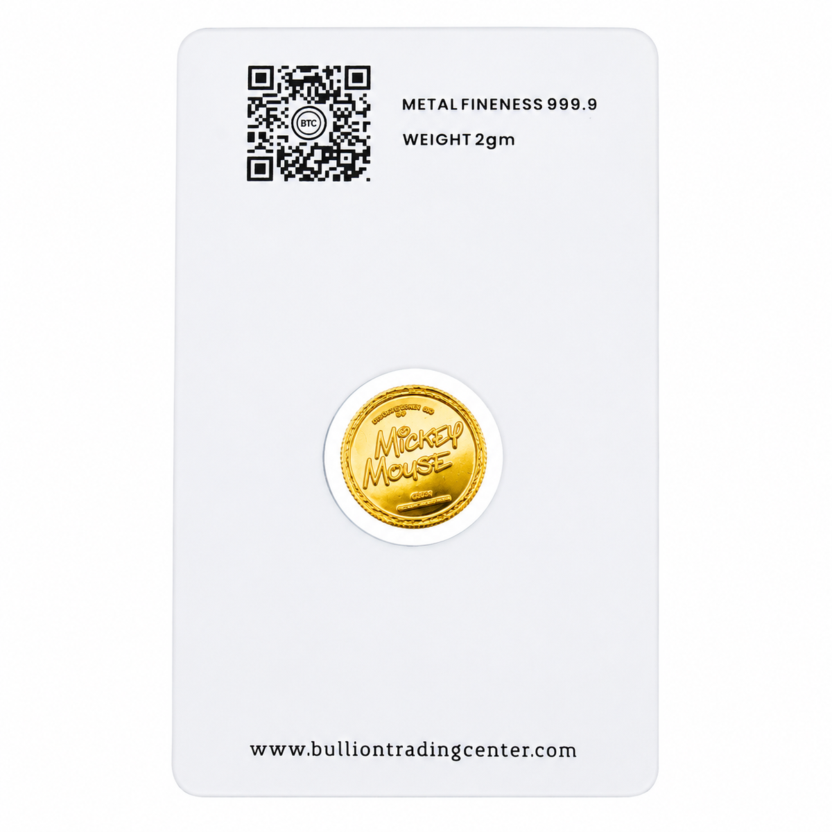 BTC 2 Grams Disney Mickey Mouse Gold Coin 24KT - FKJGBR24K6978