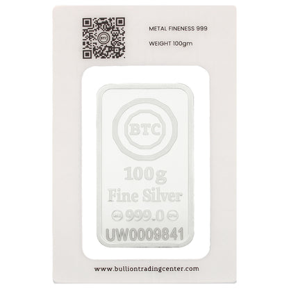 BTC 100 Grams Ummi Silver Bar - FKJGBRSL6781