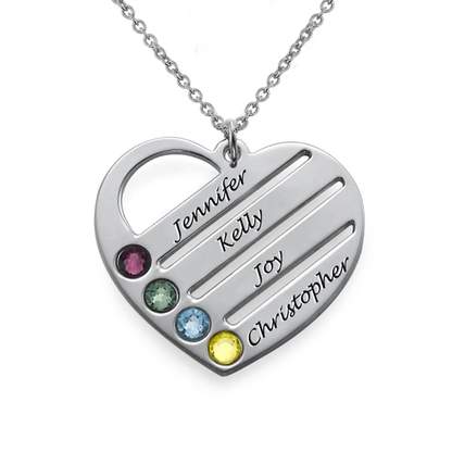 Gold & Silver Personalized Birthstone Heart with Engraved Names Necklace - FKJNKLU6155