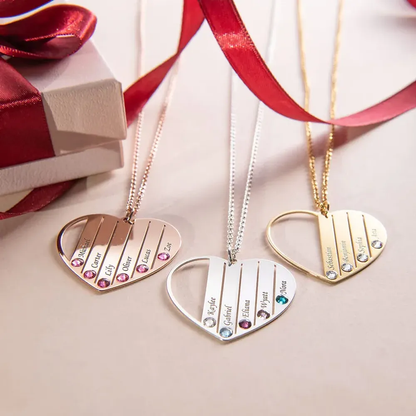 Gold & Silver Personalized Birthstone Heart with Engraved Names Necklace - FKJNKLU6159