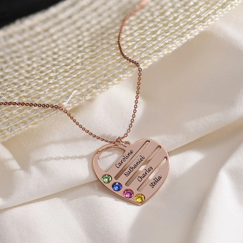 Gold & Silver Personalized Birthstone Heart with Engraved Names Necklace - FKJNKLU6155