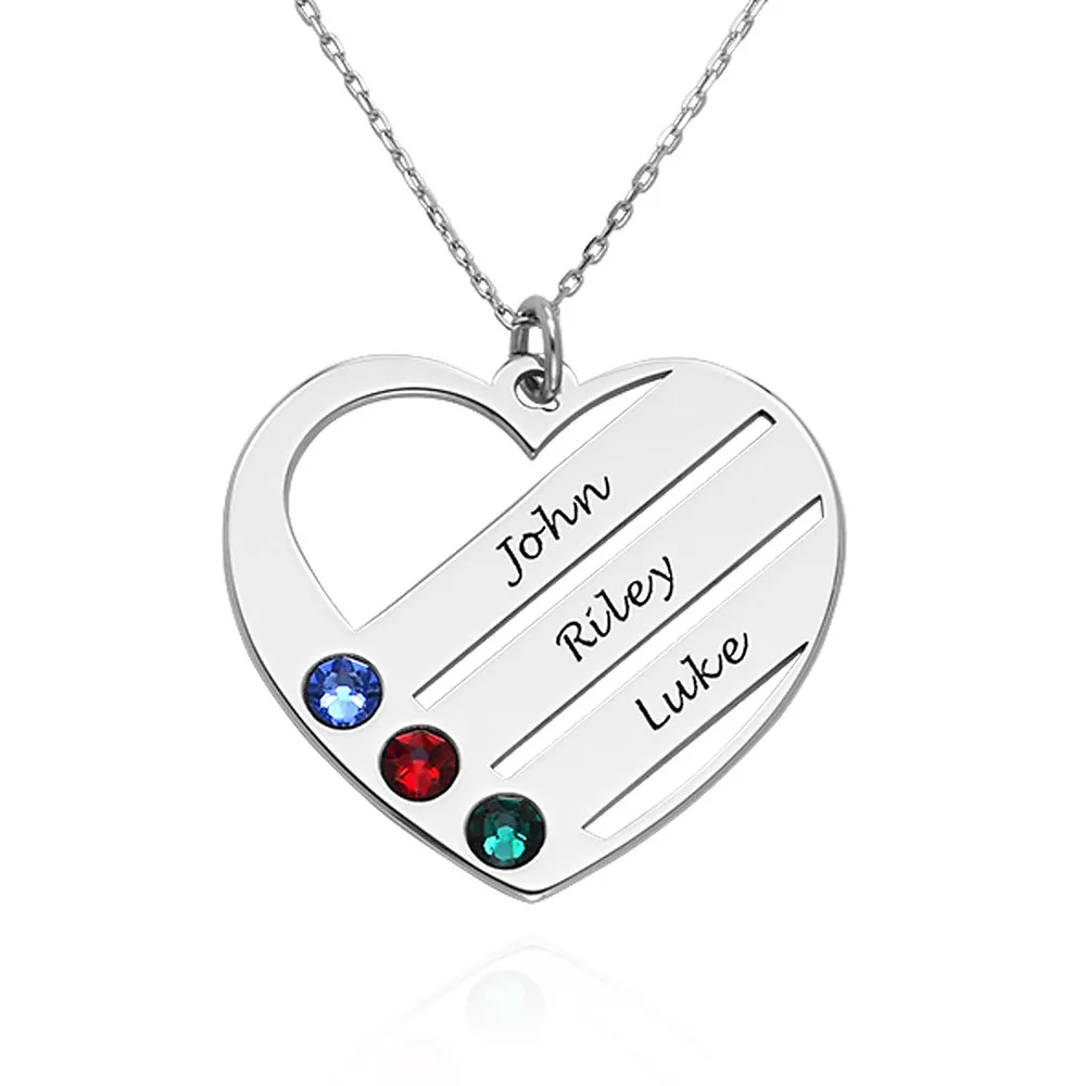 Gold & Silver Personalized Birthstone Heart with Engraved Names Necklace - FKJNKLU6155