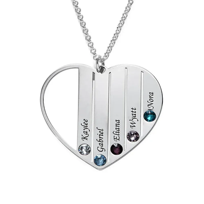 Gold & Silver Personalized Birthstone Heart with Engraved Names Necklace - FKJNKLU6159