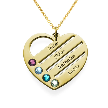 Gold & Silver Personalized Birthstone Heart with Engraved Names Necklace - FKJNKLU6155