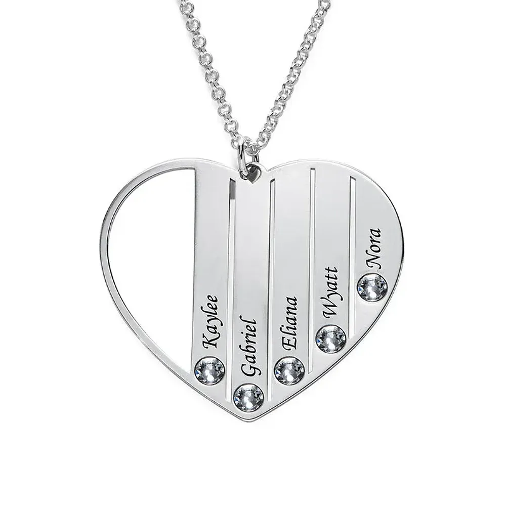 Gold & Silver Personalized Birthstone Heart with Engraved Names Necklace - FKJNKLU6159