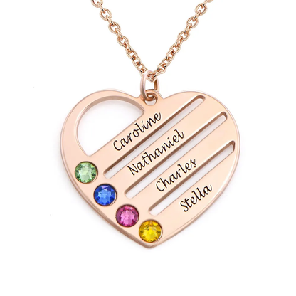 Gold & Silver Personalized Birthstone Heart with Engraved Names Necklace - FKJNKLU6155