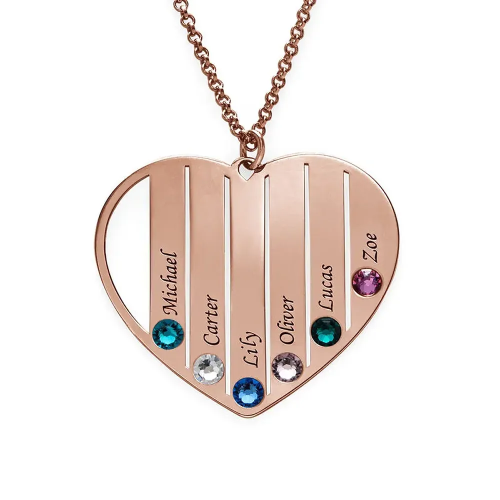 Gold & Silver Personalized Birthstone Heart with Engraved Names Necklace - FKJNKLU6159