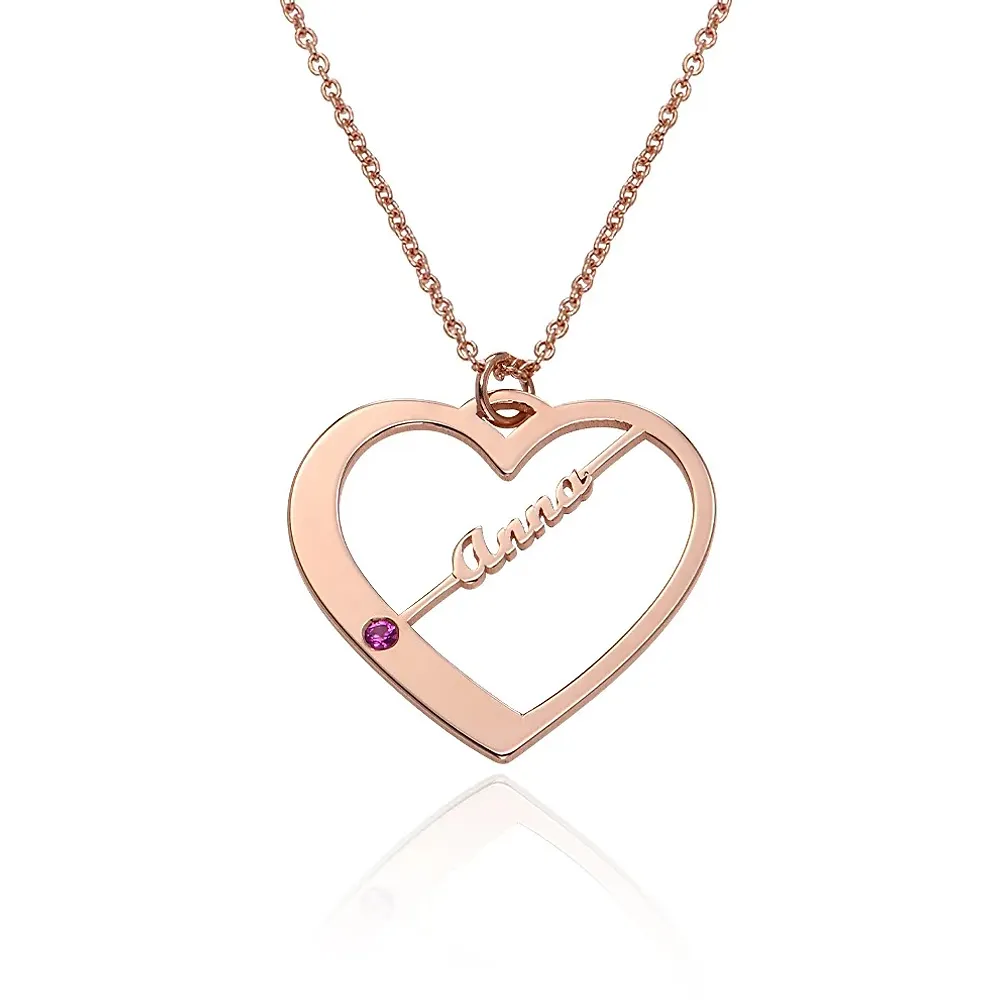 Gold & Silver Personalized Birthstone Heart with Names Necklace - FKJNKLU6160