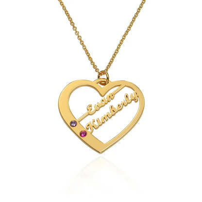 Gold & Silver Personalized Birthstone Heart with Names Necklace - FKJNKLU6160