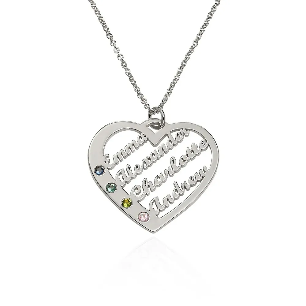 Gold & Silver Personalized Birthstone Heart with Names Necklace - FKJNKLU6160