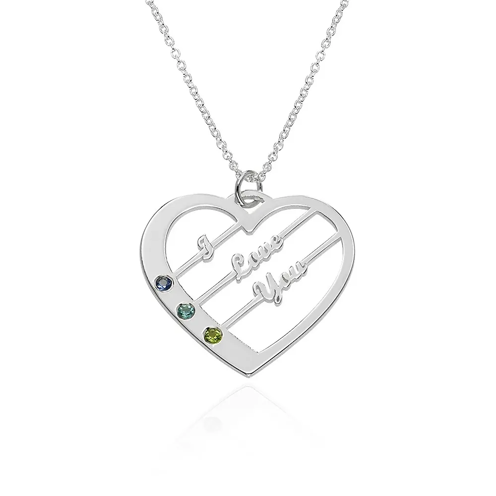 Gold & Silver Personalized Birthstone Heart with Names Necklace - FKJNKLU6160