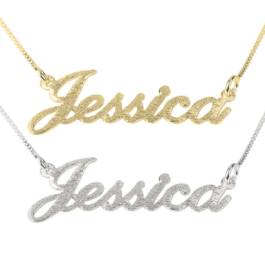 Gold & Silver Personalized Brushed Name Necklace - FKJNKLU6181