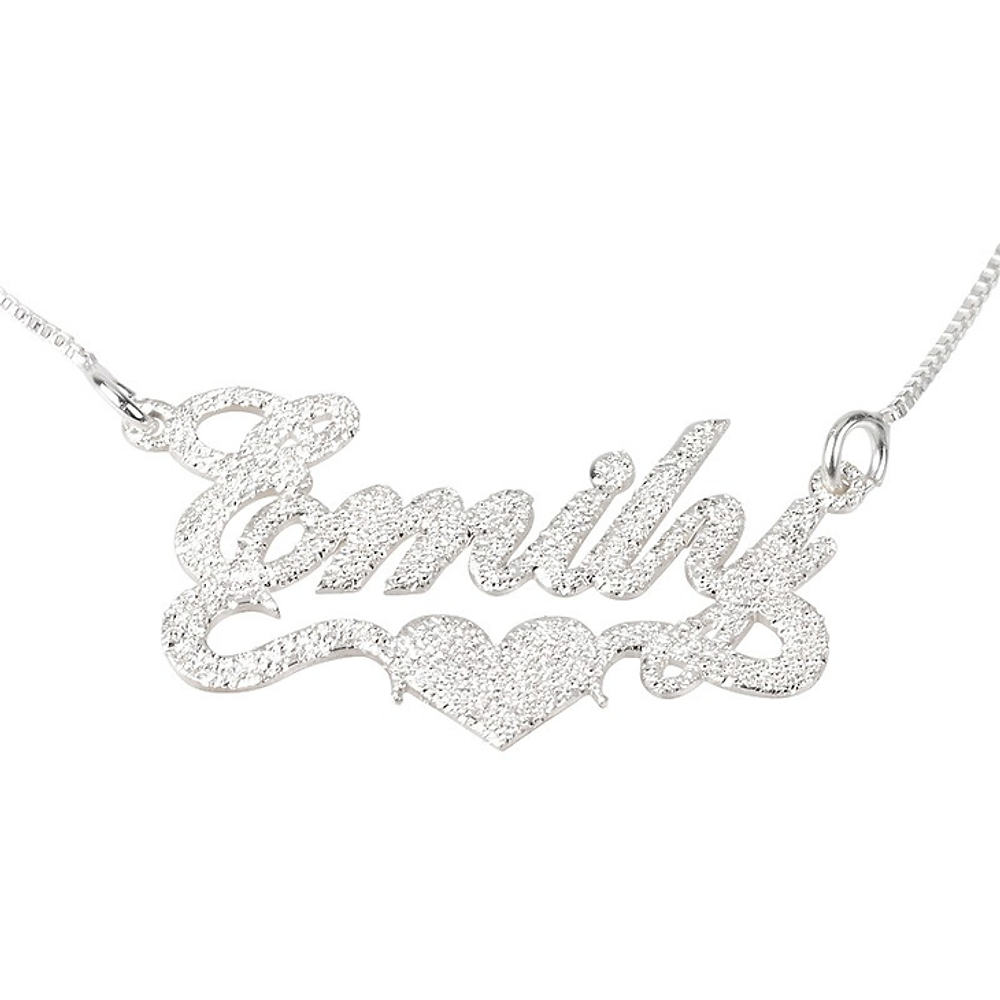 Gold & Silver Personalized Brushed Name with Heart Necklace - FKJNKLU6173