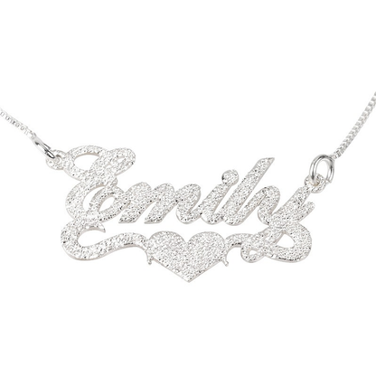 Gold & Silver Personalized Brushed Name with Heart Necklace - FKJNKLU6173