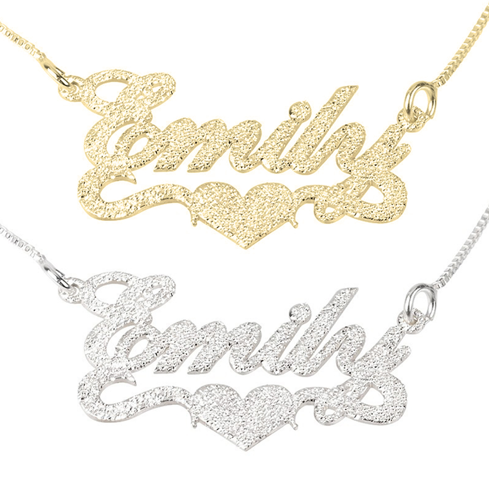 Gold & Silver Personalized Brushed Name with Heart Necklace - FKJNKLU6173