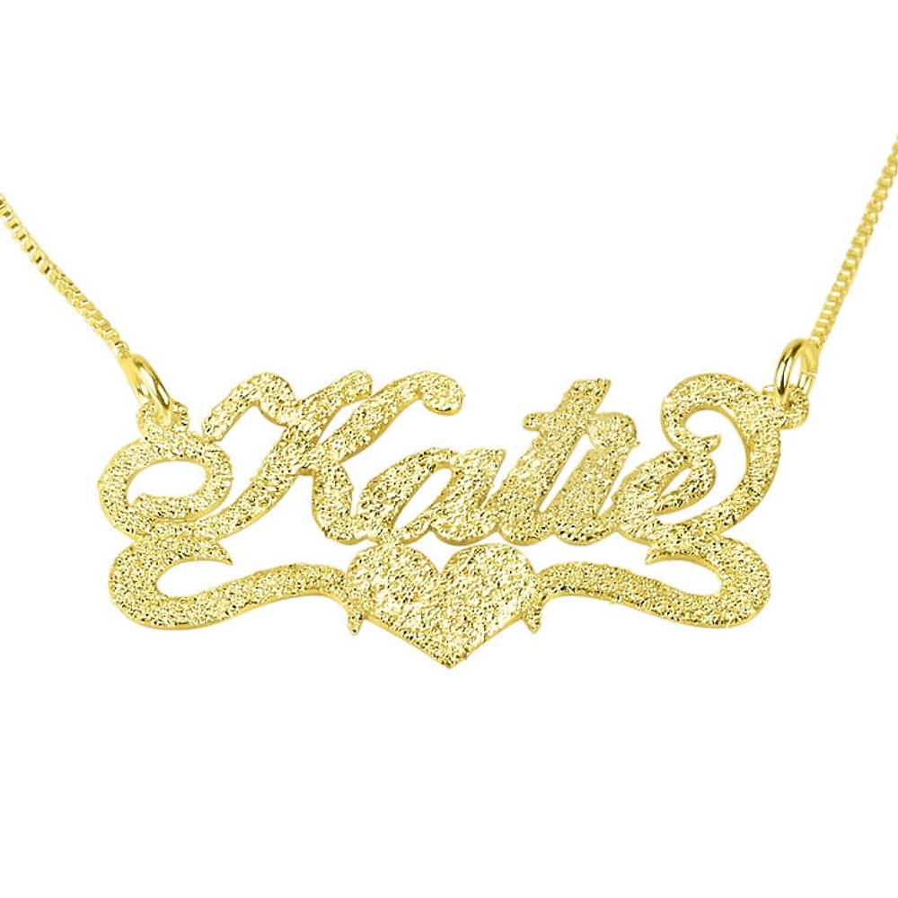 Gold & Silver Personalized Brushed Name with Heart Necklace - FKJNKLU6173