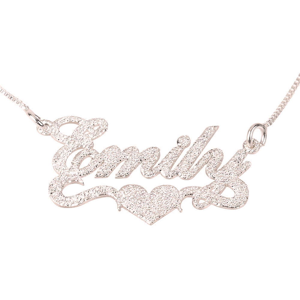 Gold & Silver Personalized Brushed Name with Heart Necklace - FKJNKLU6173