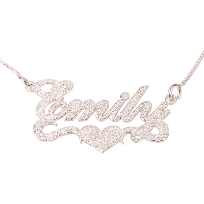 Gold & Silver Personalized Brushed Name with Heart Necklace - FKJNKLU6173