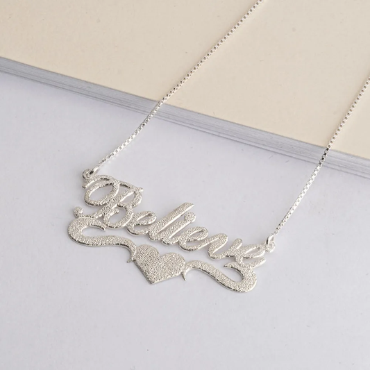 Gold & Silver Personalized Brushed Name with Heart Necklace - FKJNKLU6173