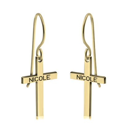 Gold & Silver Personalized Cross Name Earrings - FKJERNU6251