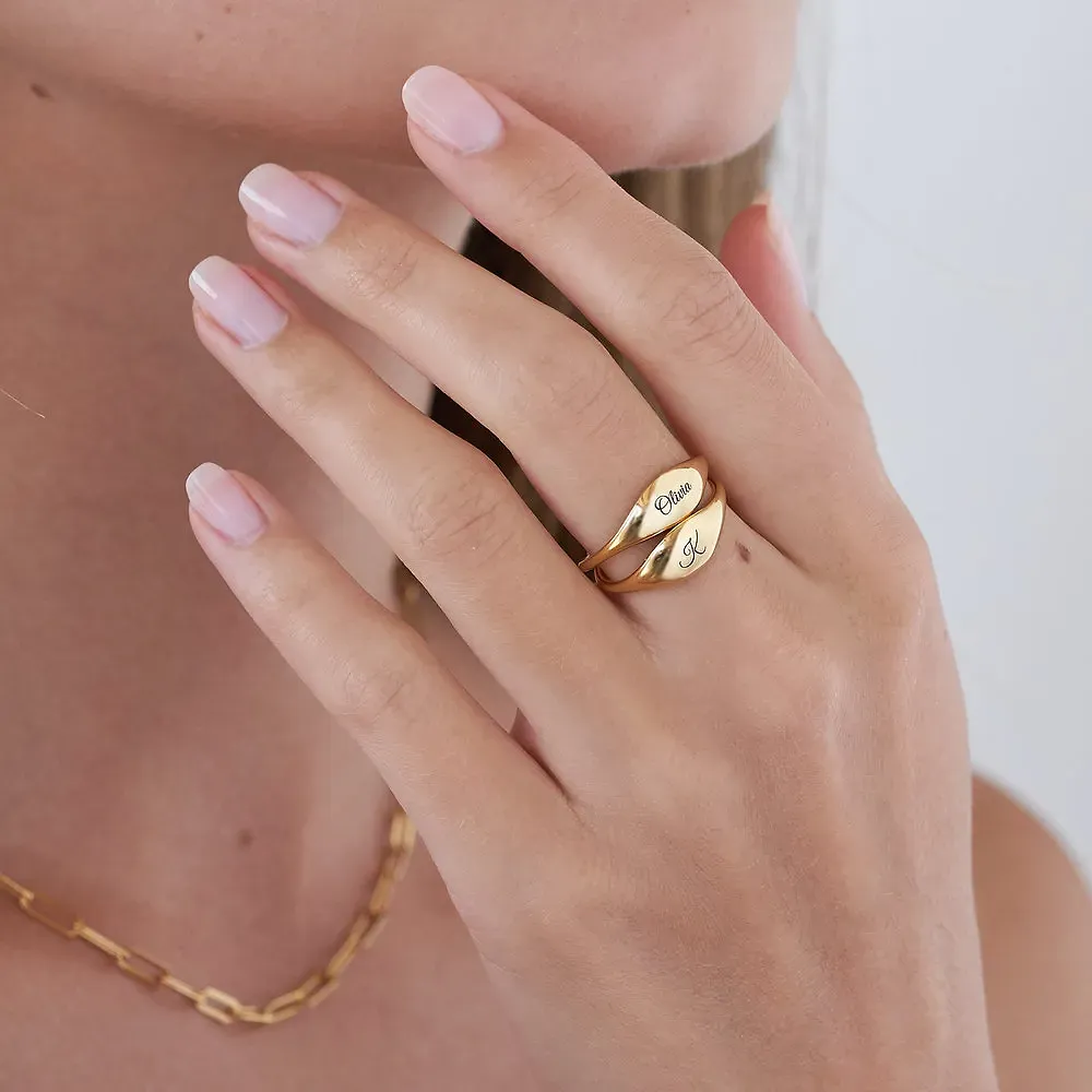 Gold & Silver Personalized Custom Engraved Signet Ring - FKJRNU6223