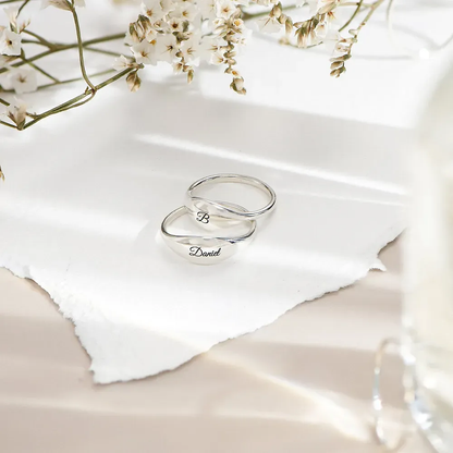 Gold & Silver Personalized Custom Engraved Signet Ring - FKJRNU6223