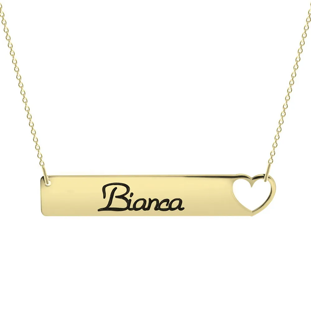 Gold & Silver Personalized Cut Out Heart Bar Necklace - FKJNKLU6179