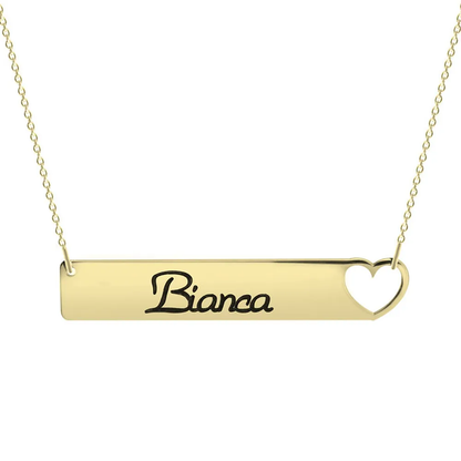 Gold & Silver Personalized Cut Out Heart Bar Necklace - FKJNKLU6179