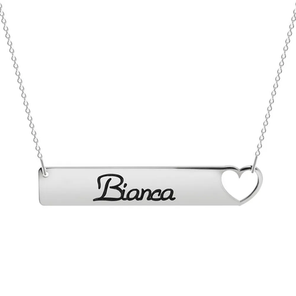 Gold & Silver Personalized Cut Out Heart Bar Necklace - FKJNKLU6179