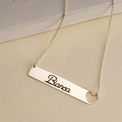 Gold & Silver Personalized Cut Out Heart Bar Necklace - FKJNKLU6179