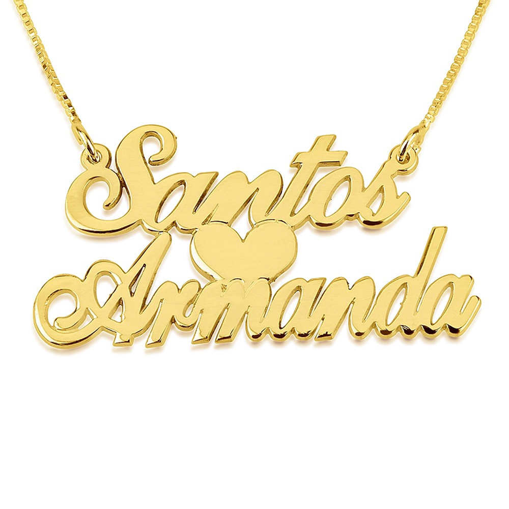 Gold & Silver Personalized Double Name with Heart Necklace - FKJNKLU6172